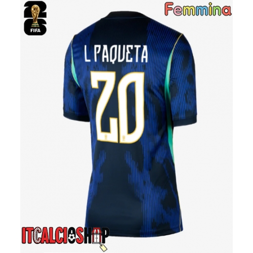 Brasile Lucas Paqueta #20 Seconda Maglia Femmina Mondiali 2026 Manica Corta